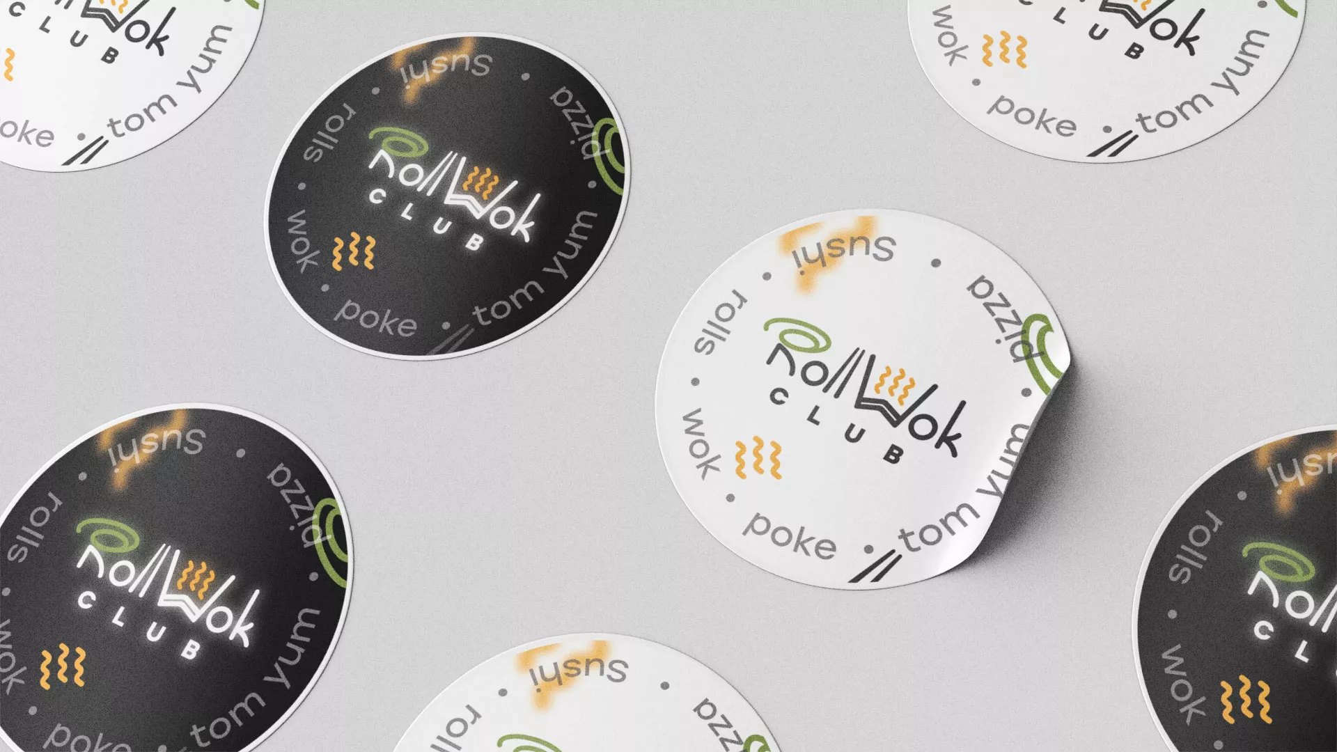 Разработка наклеек для суши-бара «Roll Wok Club» в Дмитровске